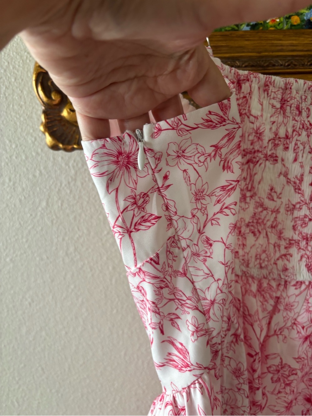 Scarlet Darkness Pink Floral Toile Milkmaid Dress - Picture 7 of 8